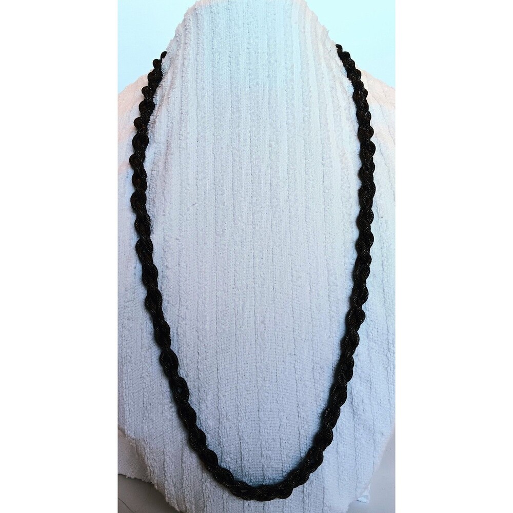 Heavy Black Rhodium Plated Braided Mesh Chain Necklace 36-39.5 in